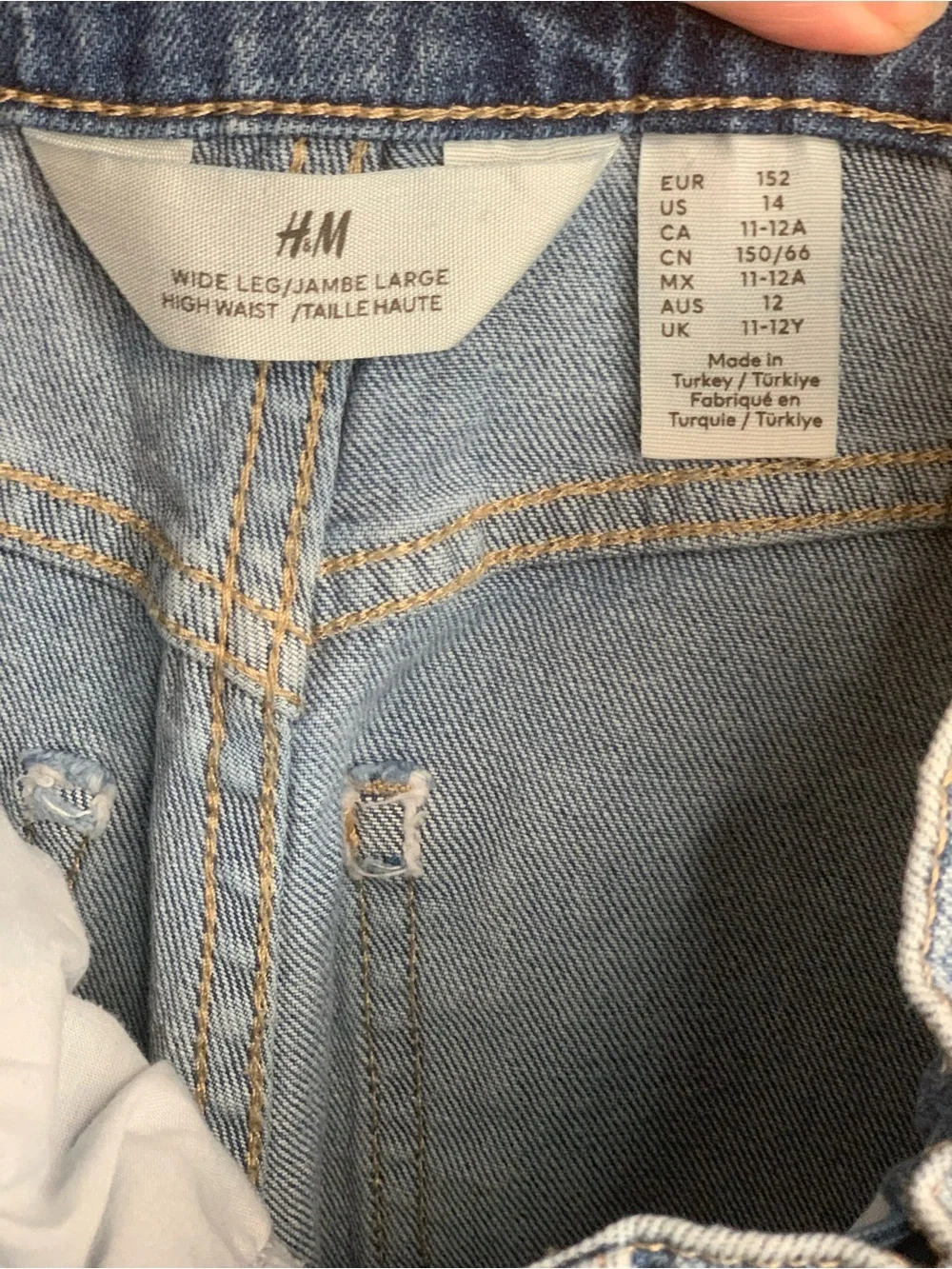 H&M Girls Light Blue Relaxed High-Waist Wide-Leg Jeans Size-14 Y2K